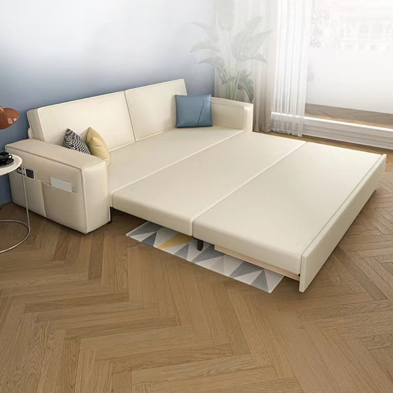 Scandinavian Sofa Bed Faux Leather Sleeper Sofa with Storage Off-White Clearhalo 'furn' 'furn_futons' 'Furniture' 'Futons & Daybeds' 'Futons' 'Living Room Furniture' 6552868