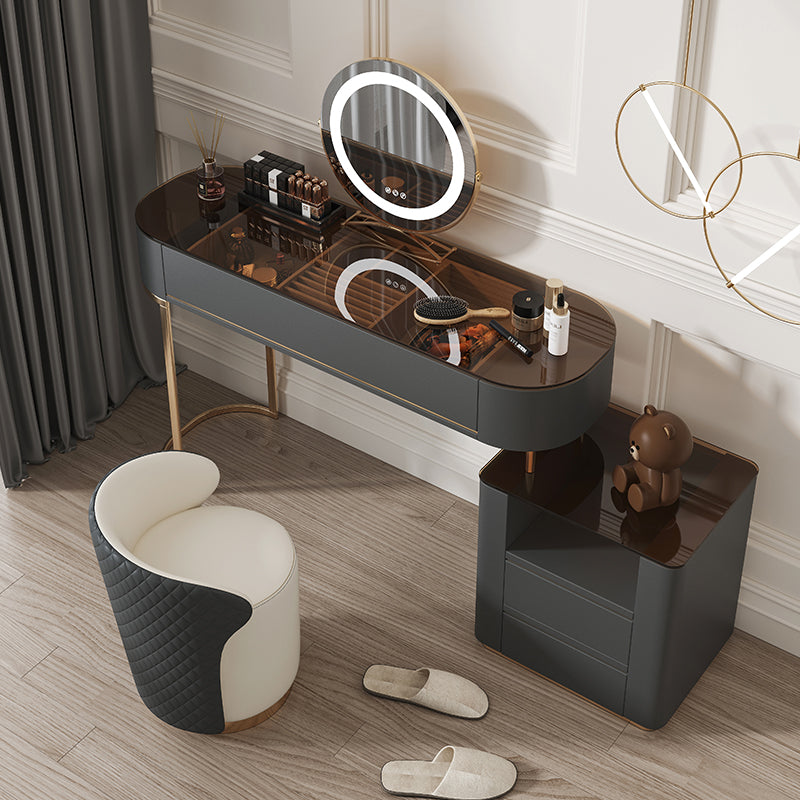 Tavolo da vanità superiore in vetro set di vanità specchio rimovibile con cassetto