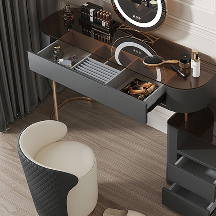 Tavolo da vanità superiore in vetro set di vanità specchio rimovibile con cassetto