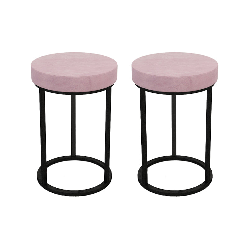 Mildew Resistant Ottoman Plain Velvet Contemporary Round Metal Frame Ottoman Pink 2 Piece Set Black Clearhalo 'furn' 'furn_ottomans_poufs' 'Furniture' 'Living Room Furniture' 'Ottomans & Poufs' 'ottomans_poufs' 6552914