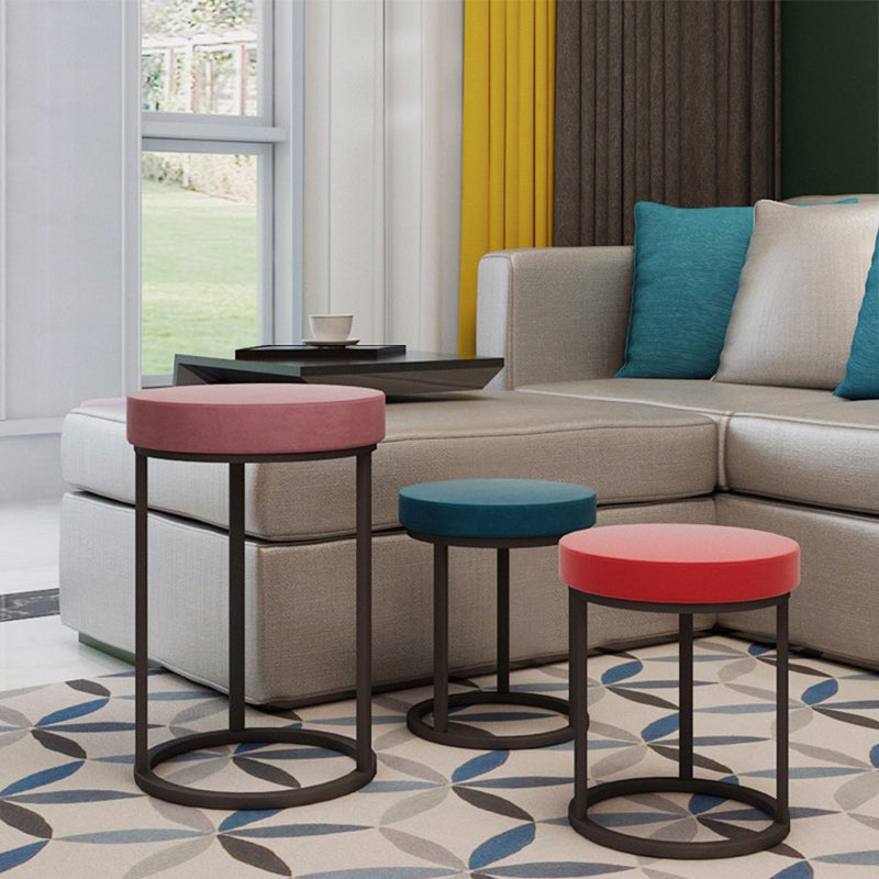 Mildew Resistant Ottoman Plain Velvet Contemporary Round Metal Frame Ottoman Clearhalo 'furn' 'furn_ottomans_poufs' 'Furniture' 'Living Room Furniture' 'Ottomans & Poufs' 'ottomans_poufs' 6552917