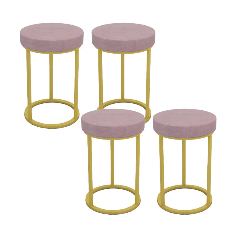 Mildew Resistant Ottoman Plain Velvet Contemporary Round Metal Frame Ottoman Pink 4 Piece Set Gold Clearhalo 'furn' 'furn_ottomans_poufs' 'Furniture' 'Living Room Furniture' 'Ottomans & Poufs' 'ottomans_poufs' 6552944