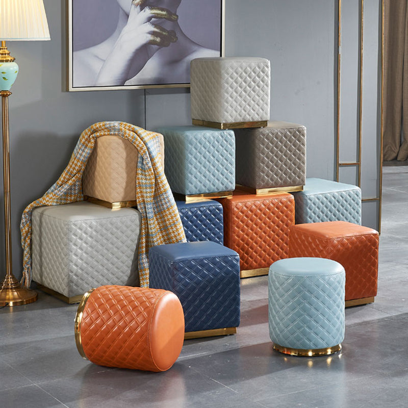 Glam Pouf Ottoman Faux Leather Upholstered Square Ottoman with Metal Legs Clearhalo 'furn' 'furn_ottomans_poufs' 'Furniture' 'Living Room Furniture' 'Ottomans & Poufs' 'ottomans_poufs' 6552990
