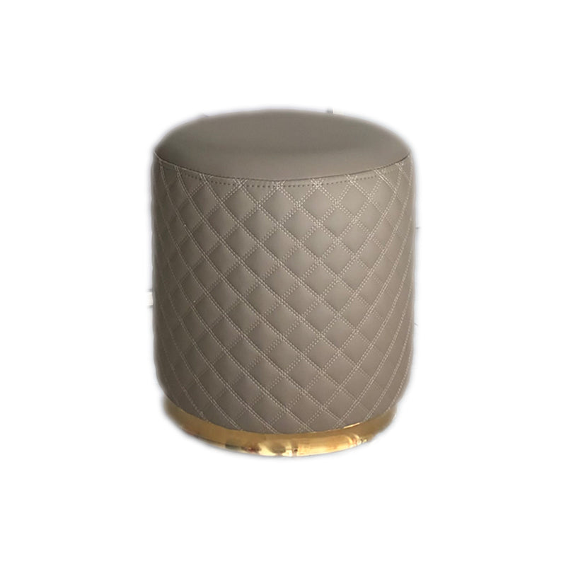 Glam Pouf Ottoman Faux Leather Upholstered Square Ottoman with Metal Legs Round Gray 1 Piece Clearhalo 'furn' 'furn_ottomans_poufs' 'Furniture' 'Living Room Furniture' 'Ottomans & Poufs' 'ottomans_poufs' 6552991