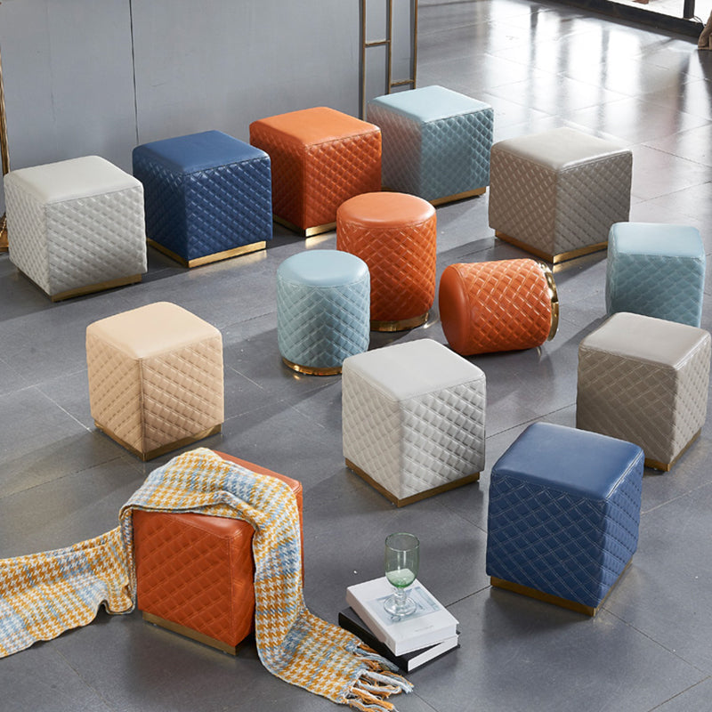 Glam Pouf Ottoman Faux Leather Upholstered Square Ottoman with Metal Legs Clearhalo 'furn' 'furn_ottomans_poufs' 'Furniture' 'Living Room Furniture' 'Ottomans & Poufs' 'ottomans_poufs' 6552992