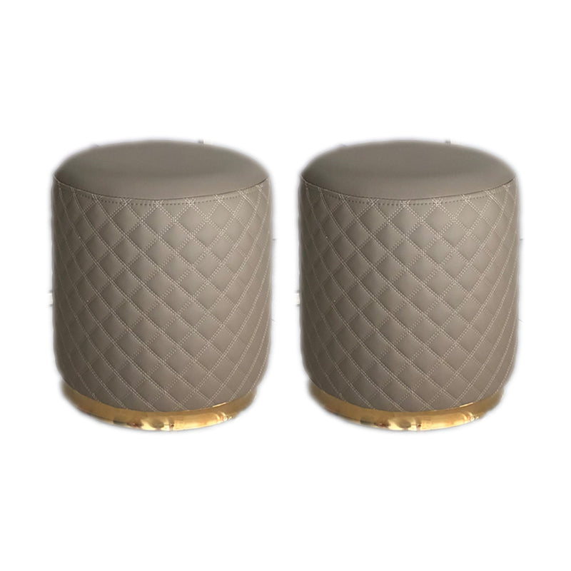 Glam Pouf Ottoman Faux Leather Upholstered Square Ottoman with Metal Legs Round Gray 2 Piece Set Clearhalo 'furn' 'furn_ottomans_poufs' 'Furniture' 'Living Room Furniture' 'Ottomans & Poufs' 'ottomans_poufs' 6552993