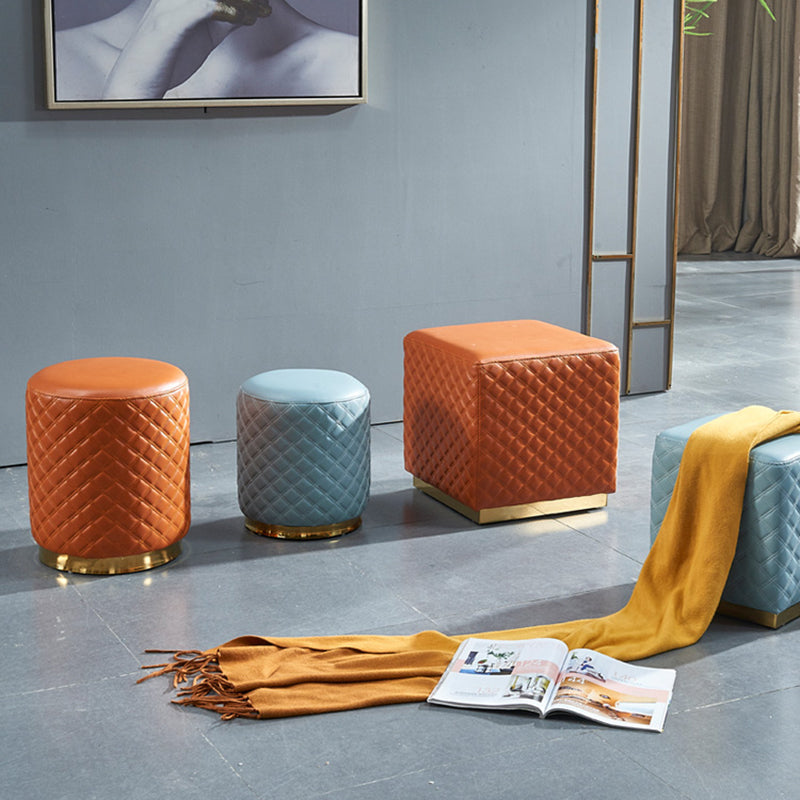 Glam Pouf Ottoman Faux Leather Upholstered Square Ottoman with Metal Legs Clearhalo 'furn' 'furn_ottomans_poufs' 'Furniture' 'Living Room Furniture' 'Ottomans & Poufs' 'ottomans_poufs' 6552994