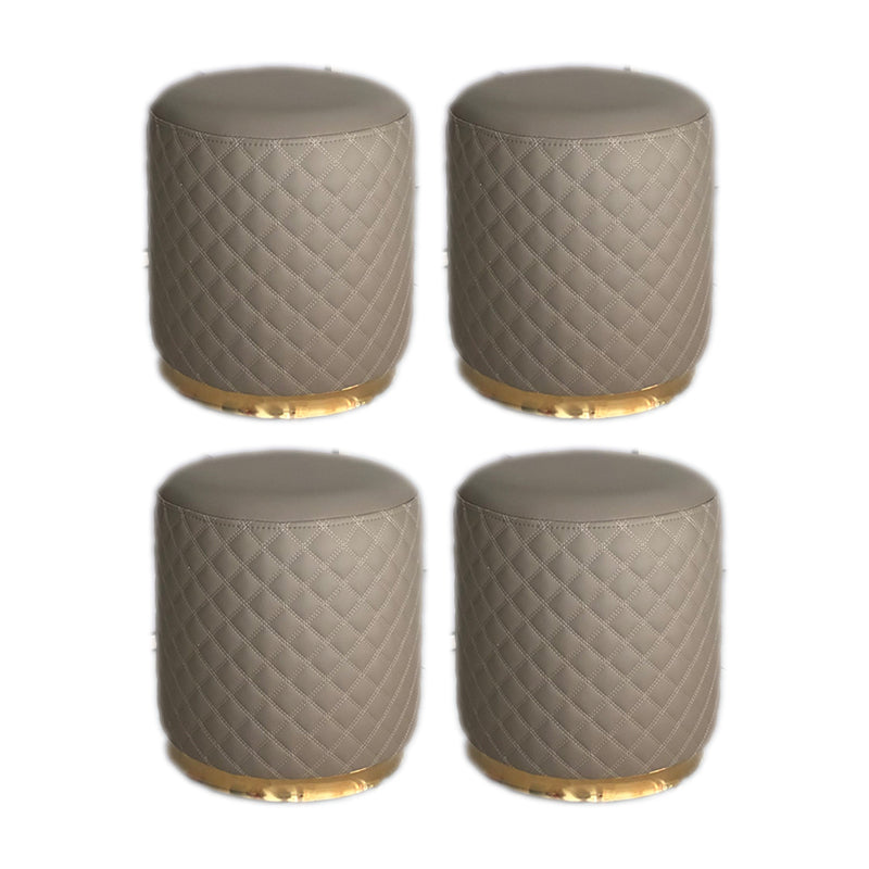 Glam Pouf Ottoman Faux Leather Upholstered Square Ottoman with Metal Legs Round Gray 4 Piece Set Clearhalo 'furn' 'furn_ottomans_poufs' 'Furniture' 'Living Room Furniture' 'Ottomans & Poufs' 'ottomans_poufs' 6552995
