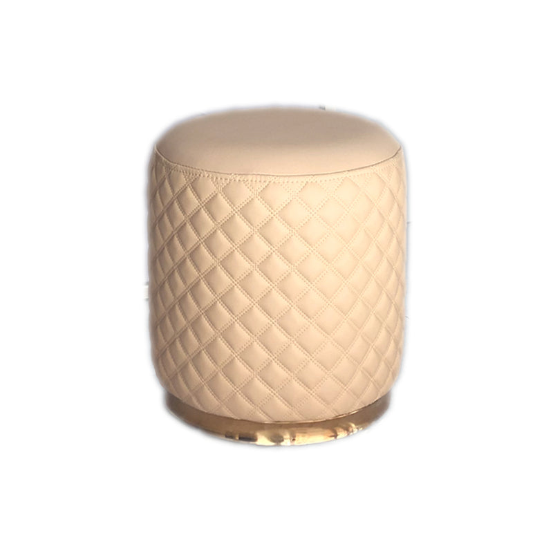 Glam Pouf Ottoman Faux Leather Upholstered Square Ottoman with Metal Legs Round Yellow 1 Piece Clearhalo 'furn' 'furn_ottomans_poufs' 'Furniture' 'Living Room Furniture' 'Ottomans & Poufs' 'ottomans_poufs' 6552997