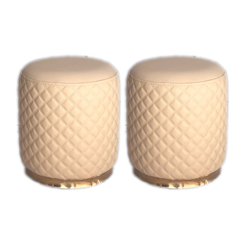 Glam Pouf Ottoman Faux Leather Upholstered Square Ottoman with Metal Legs Round Yellow 2 Piece Set Clearhalo 'furn' 'furn_ottomans_poufs' 'Furniture' 'Living Room Furniture' 'Ottomans & Poufs' 'ottomans_poufs' 6552999