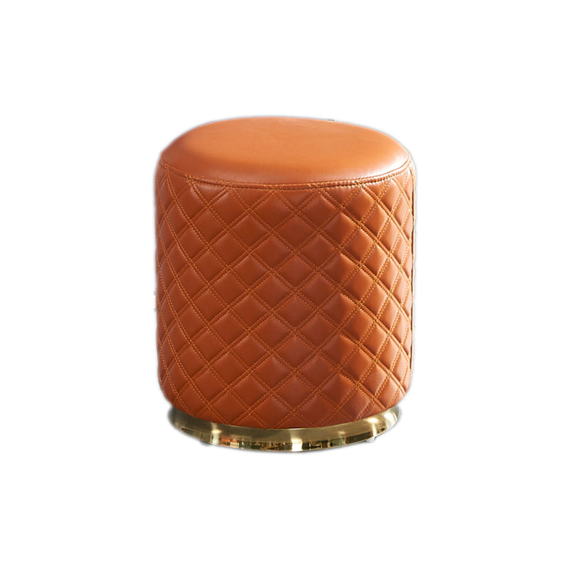 Glam Pouf Ottoman Faux Leather Upholstered Square Ottoman with Metal Legs Round Orange 1 Piece Clearhalo 'furn' 'furn_ottomans_poufs' 'Furniture' 'Living Room Furniture' 'Ottomans & Poufs' 'ottomans_poufs' 6553001