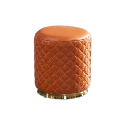 Glam Pouf Ottoman Faux Leather Upholstered Square Ottoman with Metal Legs Round Orange 1 Piece Clearhalo 'furn' 'furn_ottomans_poufs' 'Furniture' 'Living Room Furniture' 'Ottomans & Poufs' 'ottomans_poufs' 6553001