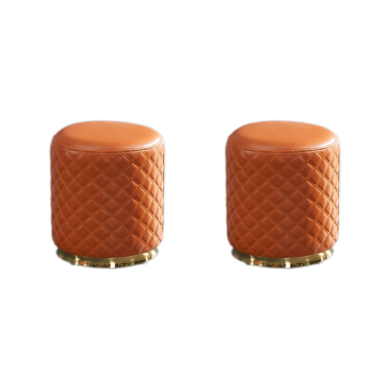 Glam Pouf Ottoman Faux Leather Upholstered Square Ottoman with Metal Legs Round Orange 2 Piece Set Clearhalo 'furn' 'furn_ottomans_poufs' 'Furniture' 'Living Room Furniture' 'Ottomans & Poufs' 'ottomans_poufs' 6553002