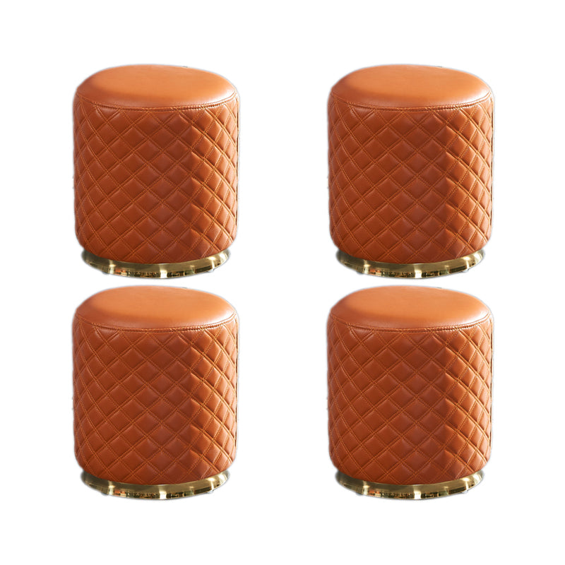 Glam Pouf Ottoman Faux Leather Upholstered Square Ottoman with Metal Legs Round Orange 4 Piece Set Clearhalo 'furn' 'furn_ottomans_poufs' 'Furniture' 'Living Room Furniture' 'Ottomans & Poufs' 'ottomans_poufs' 6553003