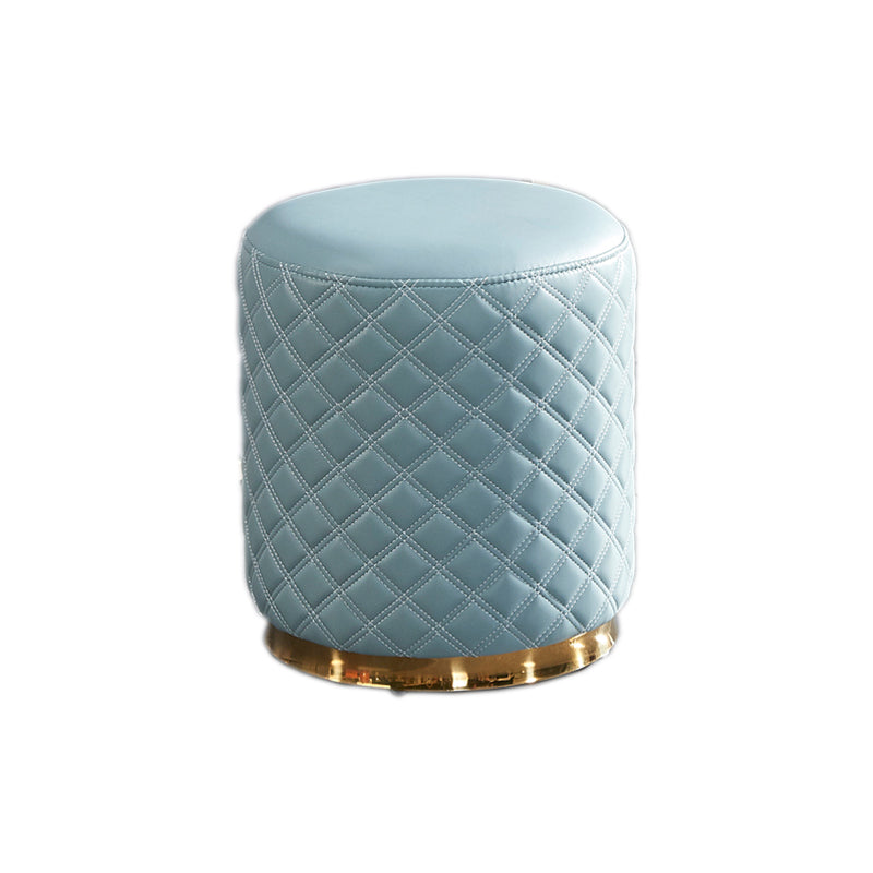 Glam Pouf Ottoman Faux Leather Upholstered Square Ottoman with Metal Legs Round Blue 1 Piece Clearhalo 'furn' 'furn_ottomans_poufs' 'Furniture' 'Living Room Furniture' 'Ottomans & Poufs' 'ottomans_poufs' 6553004