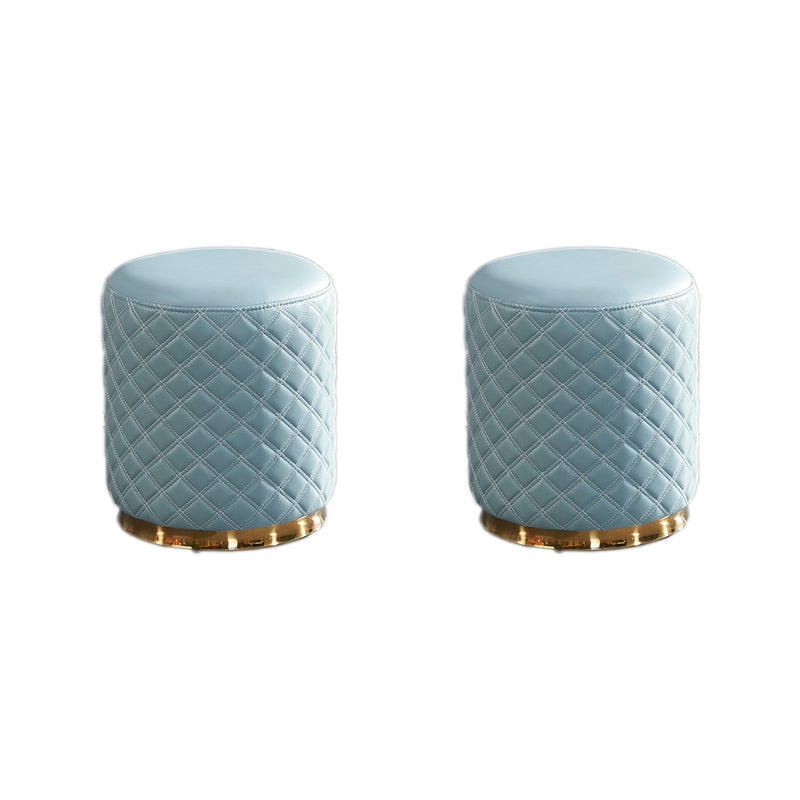 Glam Pouf Ottoman Faux Leather Upholstered Square Ottoman with Metal Legs Round Blue 2 Piece Set Clearhalo 'furn' 'furn_ottomans_poufs' 'Furniture' 'Living Room Furniture' 'Ottomans & Poufs' 'ottomans_poufs' 6553005