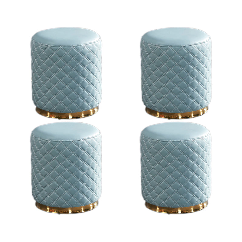 Glam Pouf Ottoman Faux Leather Upholstered Square Ottoman with Metal Legs Round Blue 4 Piece Set Clearhalo 'furn' 'furn_ottomans_poufs' 'Furniture' 'Living Room Furniture' 'Ottomans & Poufs' 'ottomans_poufs' 6553006