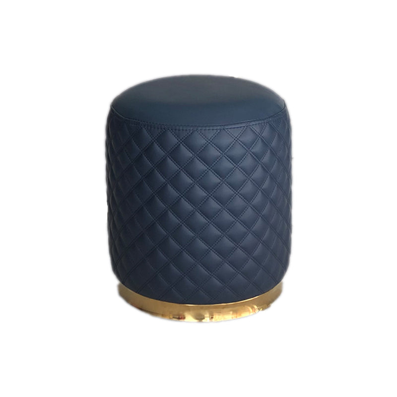 Glam Pouf Ottoman Faux Leather Upholstered Square Ottoman with Metal Legs Round Dark Blue 1 Piece Clearhalo 'furn' 'furn_ottomans_poufs' 'Furniture' 'Living Room Furniture' 'Ottomans & Poufs' 'ottomans_poufs' 6553007