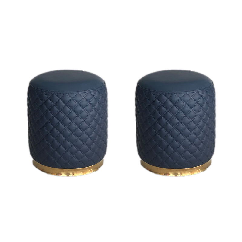 Glam Pouf Ottoman Faux Leather Upholstered Square Ottoman with Metal Legs Round Dark Blue 2 Piece Set Clearhalo 'furn' 'furn_ottomans_poufs' 'Furniture' 'Living Room Furniture' 'Ottomans & Poufs' 'ottomans_poufs' 6553008