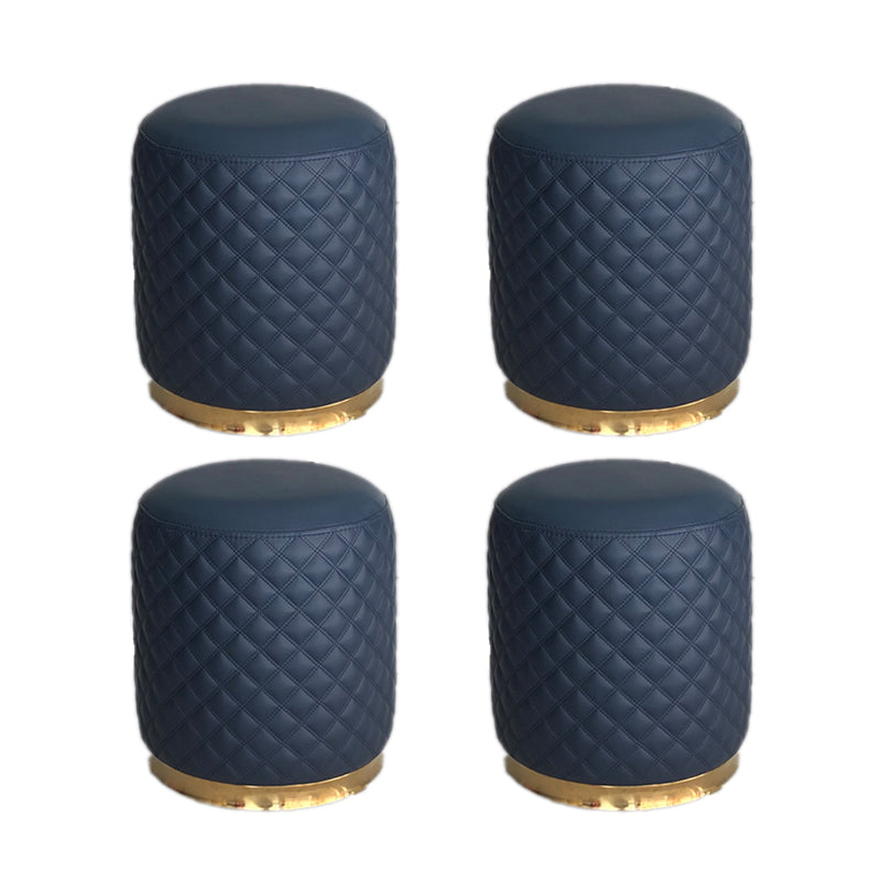 Glam Pouf Ottoman Faux Leather Upholstered Square Ottoman with Metal Legs Round Dark Blue 4 Piece Set Clearhalo 'furn' 'furn_ottomans_poufs' 'Furniture' 'Living Room Furniture' 'Ottomans & Poufs' 'ottomans_poufs' 6553009