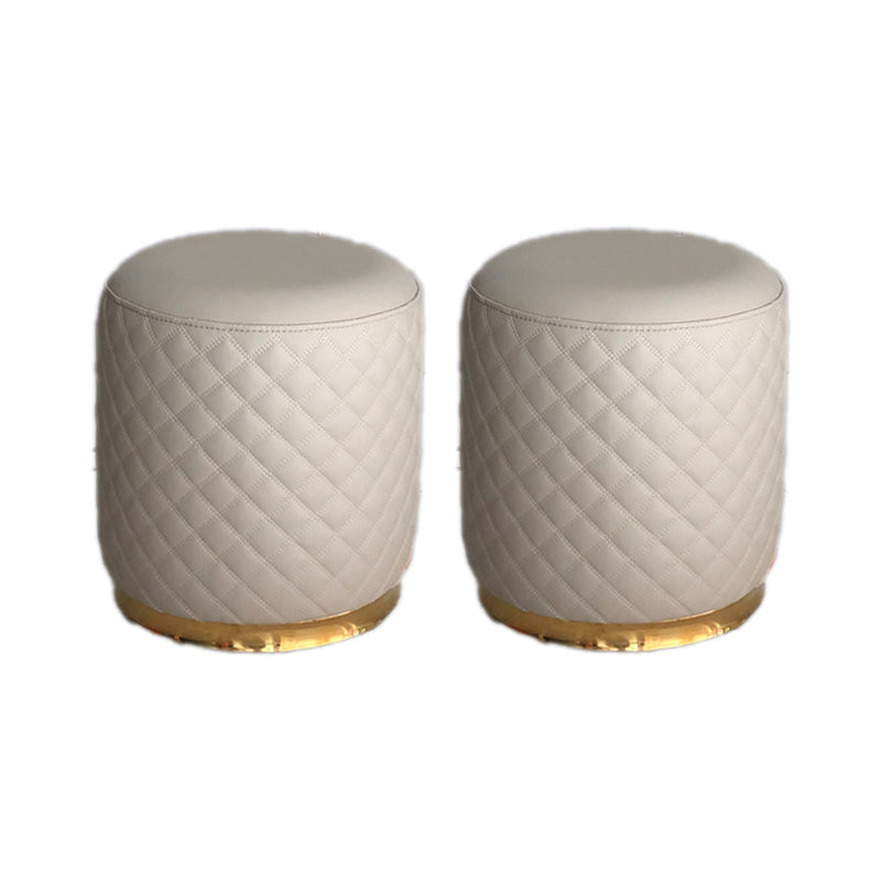 Glam Pouf Ottoman Faux Leather Upholstered Square Ottoman with Metal Legs Round Light Gray 2 Piece Set Clearhalo 'furn' 'furn_ottomans_poufs' 'Furniture' 'Living Room Furniture' 'Ottomans & Poufs' 'ottomans_poufs' 6553011