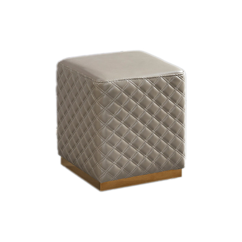 Glam Pouf Ottoman Faux Leather Upholstered Square Ottoman with Metal Legs Square Gray 1 Piece Clearhalo 'furn' 'furn_ottomans_poufs' 'Furniture' 'Living Room Furniture' 'Ottomans & Poufs' 'ottomans_poufs' 6553013