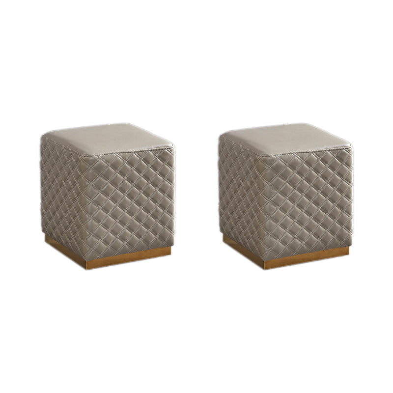 Glam Pouf Ottoman Faux Leather Upholstered Square Ottoman with Metal Legs Square Gray 2 Piece Set Clearhalo 'furn' 'furn_ottomans_poufs' 'Furniture' 'Living Room Furniture' 'Ottomans & Poufs' 'ottomans_poufs' 6553014