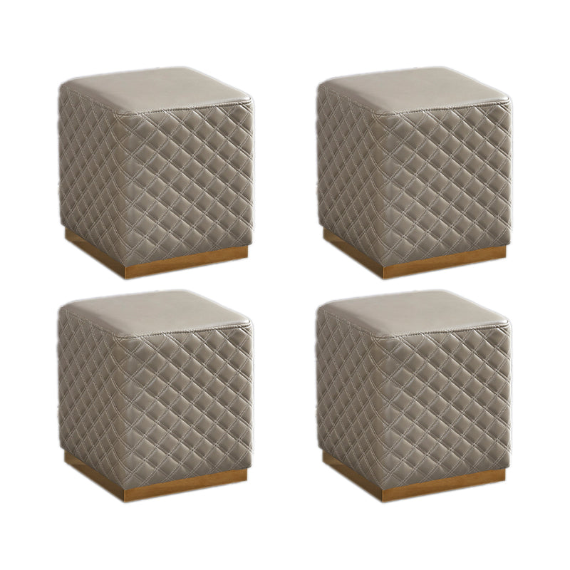 Glam Pouf Ottoman Faux Leather Upholstered Square Ottoman with Metal Legs Square Gray 4 Piece Set Clearhalo 'furn' 'furn_ottomans_poufs' 'Furniture' 'Living Room Furniture' 'Ottomans & Poufs' 'ottomans_poufs' 6553015