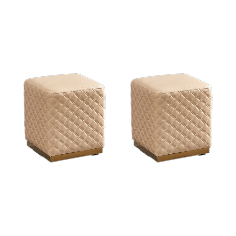 Glam Pouf Ottoman Faux Leather Upholstered Square Ottoman with Metal Legs Square Yellow 2 Piece Set Clearhalo 'furn' 'furn_ottomans_poufs' 'Furniture' 'Living Room Furniture' 'Ottomans & Poufs' 'ottomans_poufs' 6553017