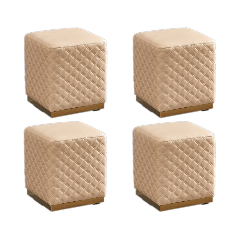 Glam Pouf Ottoman Faux Leather Upholstered Square Ottoman with Metal Legs Square Yellow 4 Piece Set Clearhalo 'furn' 'furn_ottomans_poufs' 'Furniture' 'Living Room Furniture' 'Ottomans & Poufs' 'ottomans_poufs' 6553018