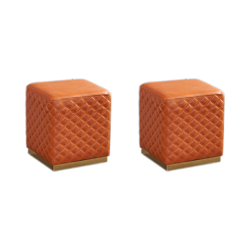 Glam Pouf Ottoman Faux Leather Upholstered Square Ottoman with Metal Legs Square Orange 2 Piece Set Clearhalo 'furn' 'furn_ottomans_poufs' 'Furniture' 'Living Room Furniture' 'Ottomans & Poufs' 'ottomans_poufs' 6553019