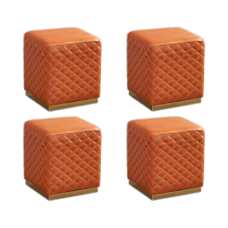Glam Pouf Ottoman Faux Leather Upholstered Square Ottoman with Metal Legs Square Orange 4 Piece Set Clearhalo 'furn' 'furn_ottomans_poufs' 'Furniture' 'Living Room Furniture' 'Ottomans & Poufs' 'ottomans_poufs' 6553020