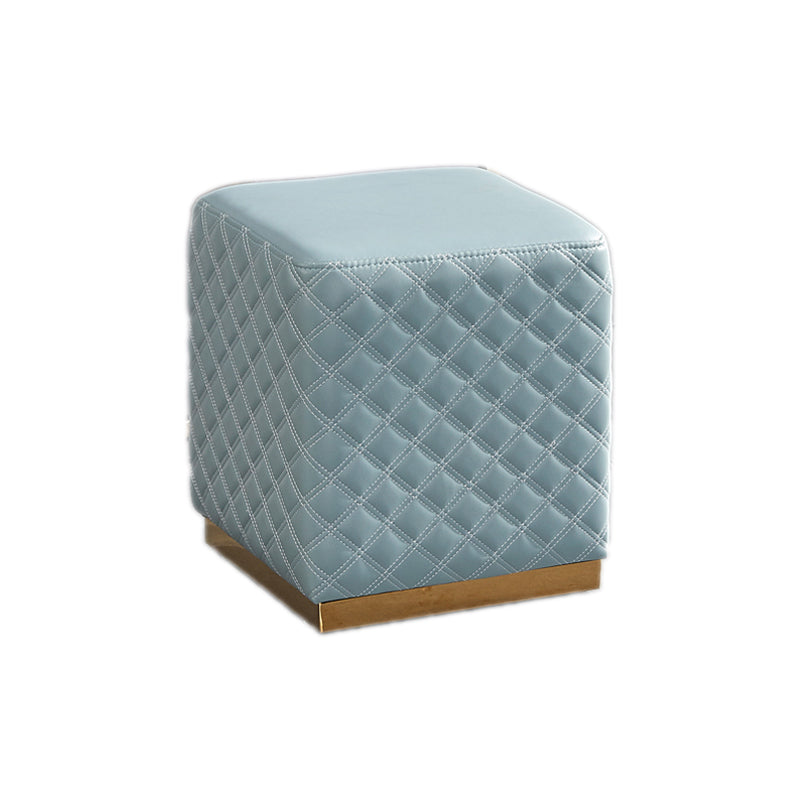 Glam Pouf Ottoman Faux Leather Upholstered Square Ottoman with Metal Legs Square Blue 1 Piece Clearhalo 'furn' 'furn_ottomans_poufs' 'Furniture' 'Living Room Furniture' 'Ottomans & Poufs' 'ottomans_poufs' 6553021