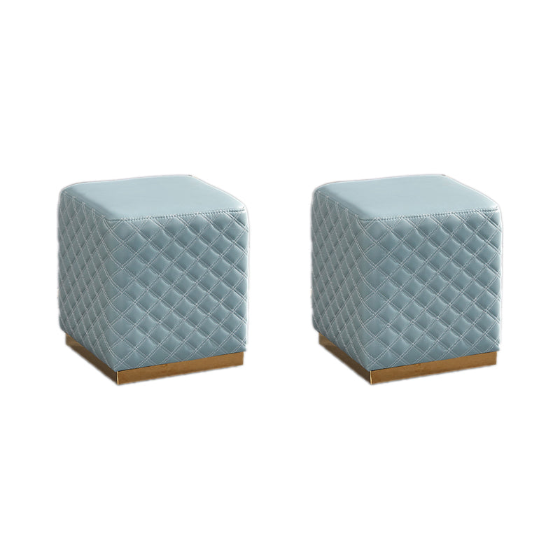 Glam Pouf Ottoman Faux Leather Upholstered Square Ottoman with Metal Legs Square Blue 2 Piece Set Clearhalo 'furn' 'furn_ottomans_poufs' 'Furniture' 'Living Room Furniture' 'Ottomans & Poufs' 'ottomans_poufs' 6553022