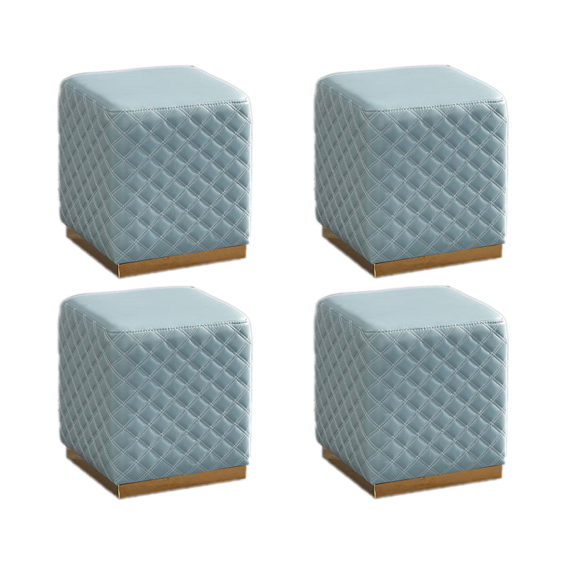 Glam Pouf Ottoman Faux Leather Upholstered Square Ottoman with Metal Legs Square Blue 4 Piece Set Clearhalo 'furn' 'furn_ottomans_poufs' 'Furniture' 'Living Room Furniture' 'Ottomans & Poufs' 'ottomans_poufs' 6553023