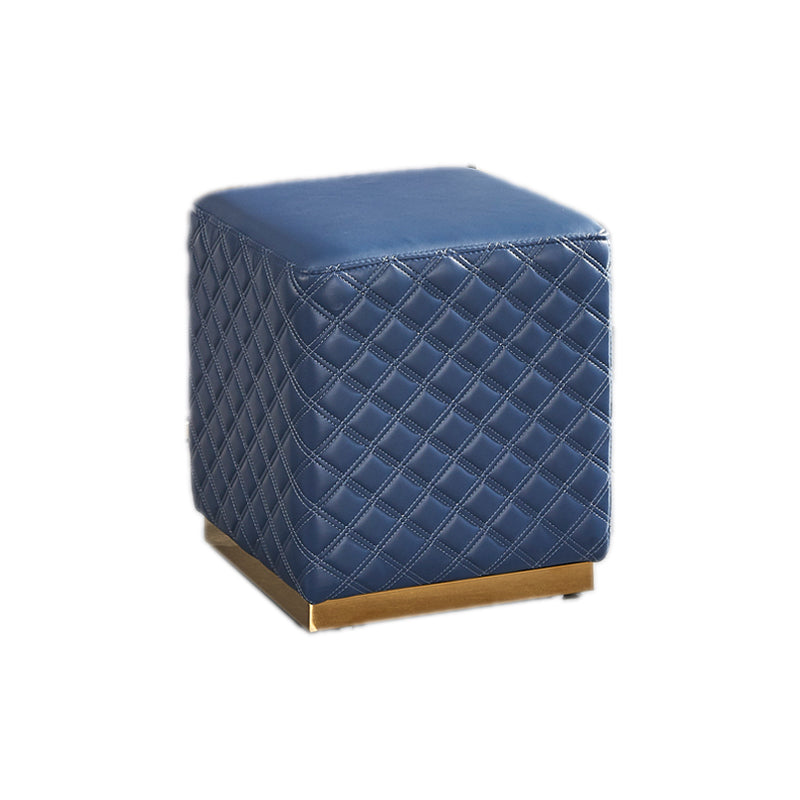 Glam Pouf Ottoman Faux Leather Upholstered Square Ottoman with Metal Legs Square Dark Blue 1 Piece Clearhalo 'furn' 'furn_ottomans_poufs' 'Furniture' 'Living Room Furniture' 'Ottomans & Poufs' 'ottomans_poufs' 6553024