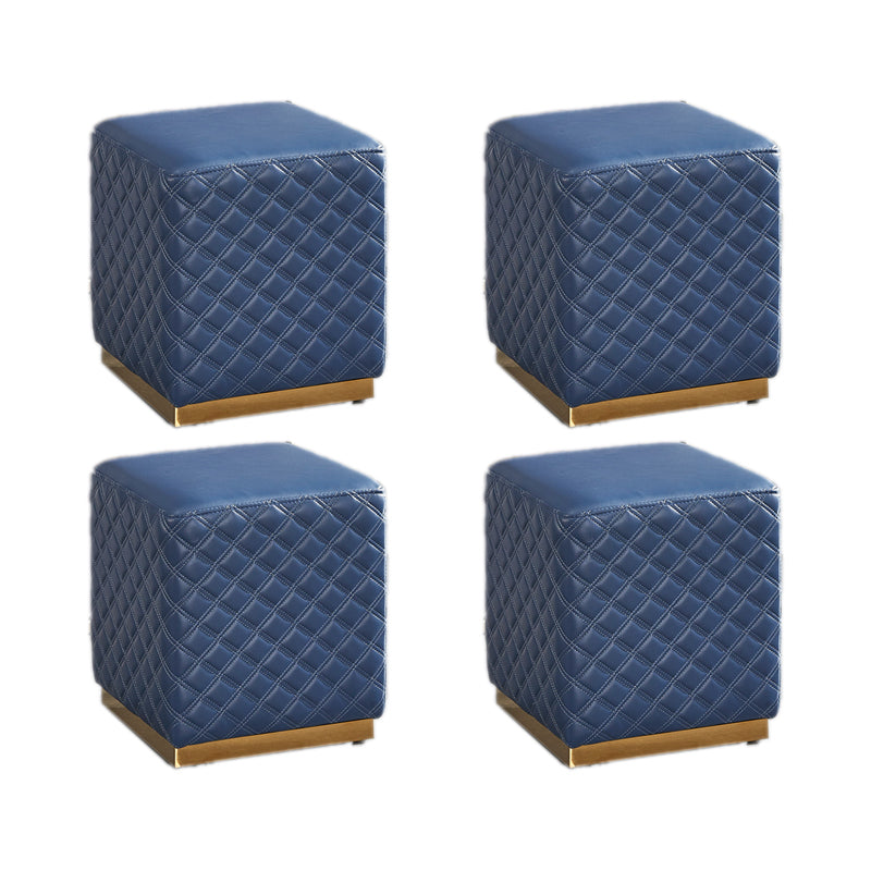 Glam Pouf Ottoman Faux Leather Upholstered Square Ottoman with Metal Legs Square Dark Blue 4 Piece Set Clearhalo 'furn' 'furn_ottomans_poufs' 'Furniture' 'Living Room Furniture' 'Ottomans & Poufs' 'ottomans_poufs' 6553026