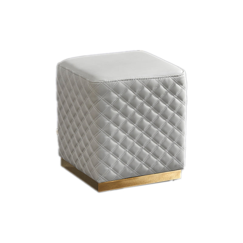 Glam Pouf Ottoman Faux Leather Upholstered Square Ottoman with Metal Legs Square Light Gray 1 Piece Clearhalo 'furn' 'furn_ottomans_poufs' 'Furniture' 'Living Room Furniture' 'Ottomans & Poufs' 'ottomans_poufs' 6553027