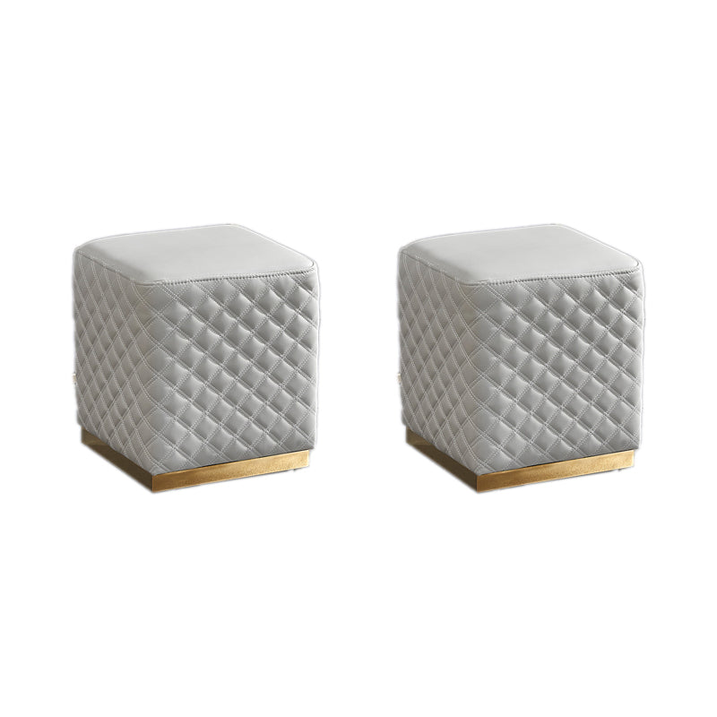 Glam Pouf Ottoman Faux Leather Upholstered Square Ottoman with Metal Legs Square Light Gray 2 Piece Set Clearhalo 'furn' 'furn_ottomans_poufs' 'Furniture' 'Living Room Furniture' 'Ottomans & Poufs' 'ottomans_poufs' 6553028