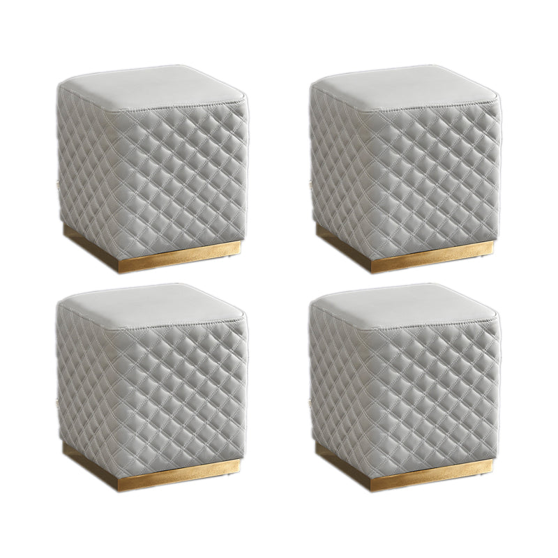 Glam Pouf Ottoman Faux Leather Upholstered Square Ottoman with Metal Legs Square Light Gray 4 Piece Set Clearhalo 'furn' 'furn_ottomans_poufs' 'Furniture' 'Living Room Furniture' 'Ottomans & Poufs' 'ottomans_poufs' 6553029