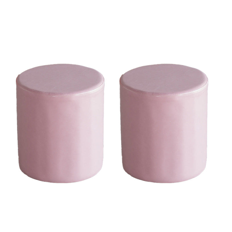 Modern Pouf Ottoman PU Leather Upholstered Solid Color Cylinder Shape Ottoman 14"L x 14"W x 16"H Pink 2 Piece Set Clearhalo 'furn' 'furn_ottomans_poufs' 'Furniture' 'Living Room Furniture' 'Ottomans & Poufs' 'ottomans_poufs' 6553106