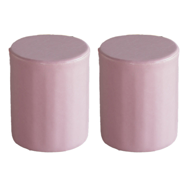 Modern Pouf Ottoman PU Leather Upholstered Solid Color Cylinder Shape Ottoman 14"L x 14"W x 18"H Pink 2 Piece Set Clearhalo 'furn' 'furn_ottomans_poufs' 'Furniture' 'Living Room Furniture' 'Ottomans & Poufs' 'ottomans_poufs' 6553109