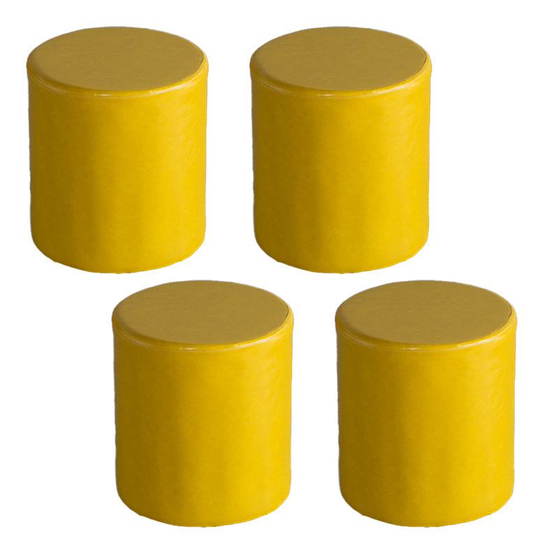 Modern Pouf Ottoman PU Leather Upholstered Solid Color Cylinder Shape Ottoman 14"L x 14"W x 16"H Yellow 4 Piece Set Clearhalo 'furn' 'furn_ottomans_poufs' 'Furniture' 'Living Room Furniture' 'Ottomans & Poufs' 'ottomans_poufs' 6553113