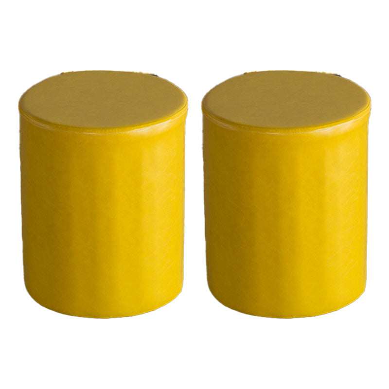 Modern Pouf Ottoman PU Leather Upholstered Solid Color Cylinder Shape Ottoman 14"L x 14"W x 18"H Yellow 2 Piece Set Clearhalo 'furn' 'furn_ottomans_poufs' 'Furniture' 'Living Room Furniture' 'Ottomans & Poufs' 'ottomans_poufs' 6553115