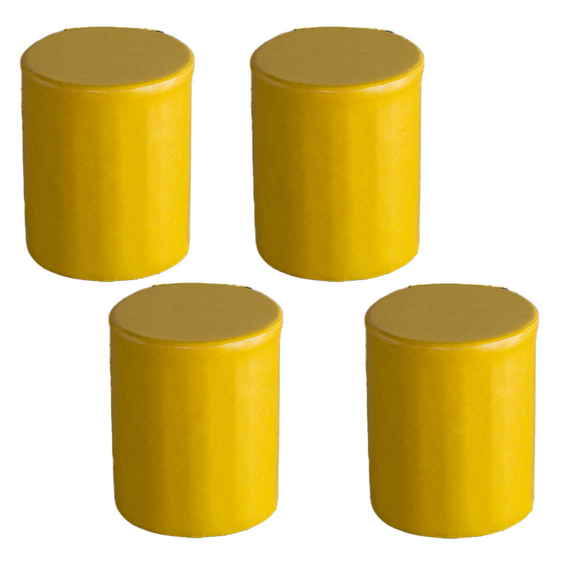 Modern Pouf Ottoman PU Leather Upholstered Solid Color Cylinder Shape Ottoman 14"L x 14"W x 18"H Yellow 4 Piece Set Clearhalo 'furn' 'furn_ottomans_poufs' 'Furniture' 'Living Room Furniture' 'Ottomans & Poufs' 'ottomans_poufs' 6553116