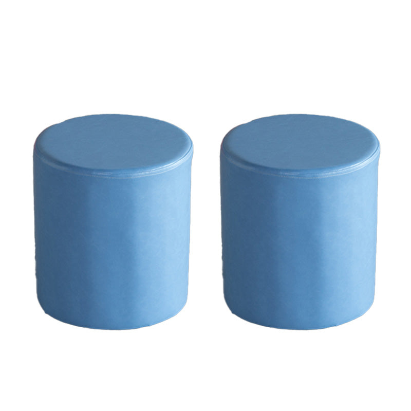 Modern Pouf Ottoman PU Leather Upholstered Solid Color Cylinder Shape Ottoman 14"L x 14"W x 16"H Blue 2 Piece Set Clearhalo 'furn' 'furn_ottomans_poufs' 'Furniture' 'Living Room Furniture' 'Ottomans & Poufs' 'ottomans_poufs' 6553118