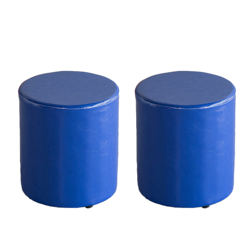 Modern Pouf Ottoman PU Leather Upholstered Solid Color Cylinder Shape Ottoman 14"L x 14"W x 16"H Dark Blue 2 Piece Set Clearhalo 'furn' 'furn_ottomans_poufs' 'Furniture' 'Living Room Furniture' 'Ottomans & Poufs' 'ottomans_poufs' 6553124