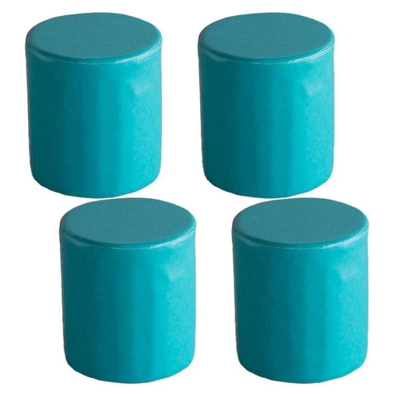 Modern Pouf Ottoman PU Leather Upholstered Solid Color Cylinder Shape Ottoman 14"L x 14"W x 16"H Peacock Blue 4 Piece Set Clearhalo 'furn' 'furn_ottomans_poufs' 'Furniture' 'Living Room Furniture' 'Ottomans & Poufs' 'ottomans_poufs' 6553131