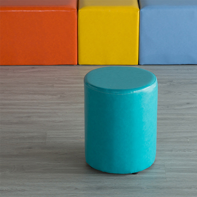 Modern Pouf Ottoman PU Leather Upholstered Solid Color Cylinder Shape Ottoman 14"L x 14"W x 18"H Peacock Blue 1 Piece Clearhalo 'furn' 'furn_ottomans_poufs' 'Furniture' 'Living Room Furniture' 'Ottomans & Poufs' 'ottomans_poufs' 6553132