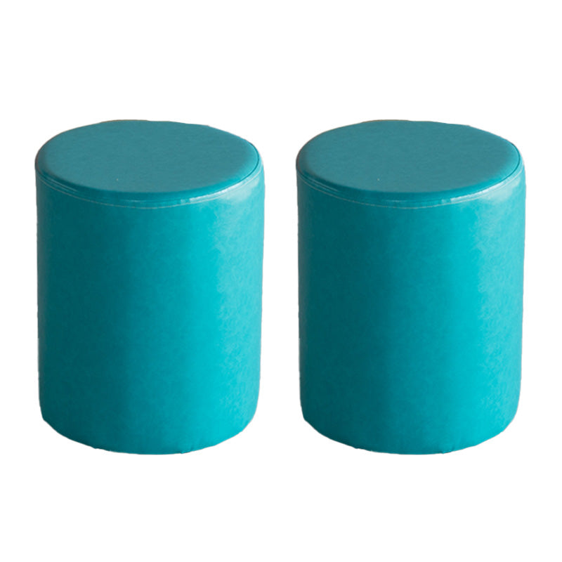 Modern Pouf Ottoman PU Leather Upholstered Solid Color Cylinder Shape Ottoman 14"L x 14"W x 18"H Peacock Blue 2 Piece Set Clearhalo 'furn' 'furn_ottomans_poufs' 'Furniture' 'Living Room Furniture' 'Ottomans & Poufs' 'ottomans_poufs' 6553133